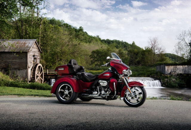 Harley Davidson Freewheeler Scenic Wallpaper With Waterfall Background