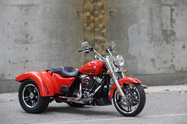 Harley Davidson Freewheeler Wallpaper Red Trike Against Concrete Wall
