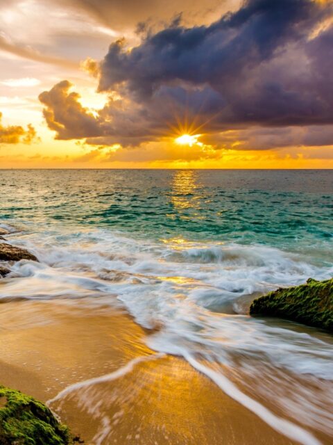 Hawaiian Sunset Beach Serenity Wallpaper Ocean Waves