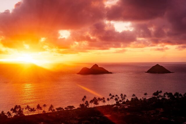 Hawaiian Sunset Wallpaper Vibrant Ocean View With Islands