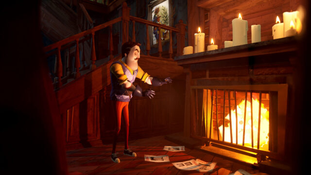 Hello Neighbor 2 Character By Fireplace Game Wallpaper