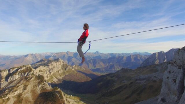 Highline Slacklining Adventure Above Mountain Landscape Stunning Wallpapers