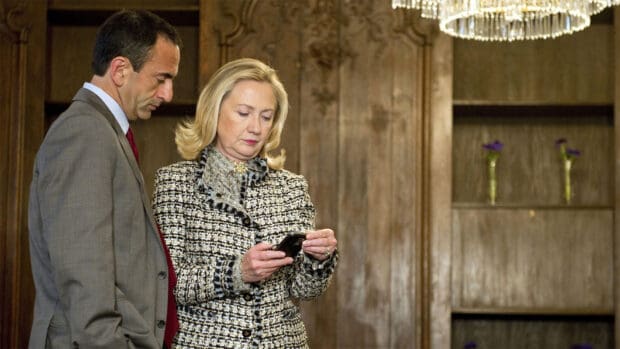 Hillary Clinton is using her phone, HD Desktop Wallpaper