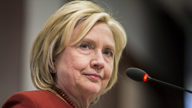 Hillary Clinton looks confidently during a speech, HD Desktop Wallpaper