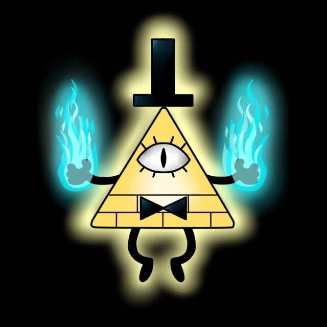 Human Bill Cipher Illustration with Blue Flames Dark Background Wallpaper