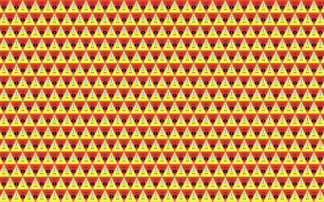 Human Bill Cipher Pattern Wallpaper with Red and Yellow Background for Fans