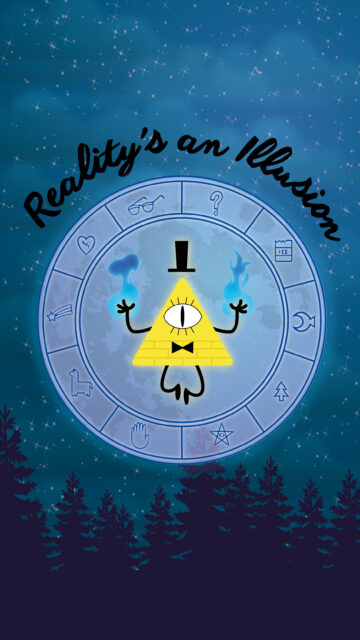 Human Bill Cipher Wallpaper with Reality Is an Illusion Quote and Mystical Symbols Background