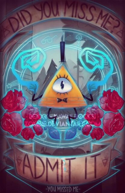Human Bill Cipher Wallpaper with Red Roses and Did You Miss Me Text