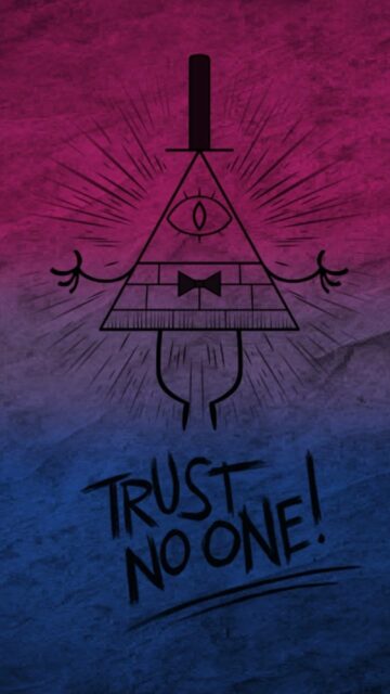 Human Bill Cipher Wallpaper with Trust No One Quote Dark Gradient Background
