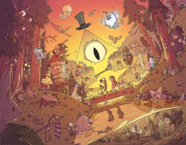 Human Bill Cipher Wallpapers featuring detailed Gravity Falls characters in mysterious forest scene