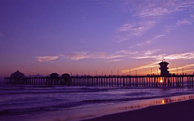 Huntington Beach Pier Sunset Landscape Beautiful Ocean View Wallpaper
