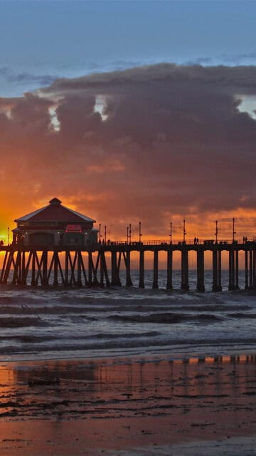 Huntington Beach Pier Sunset Scenic Ocean View Wallpapers (1)
