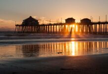Huntington Beach Sunset Pier Reflection Stunning Ocean View Wallpapers