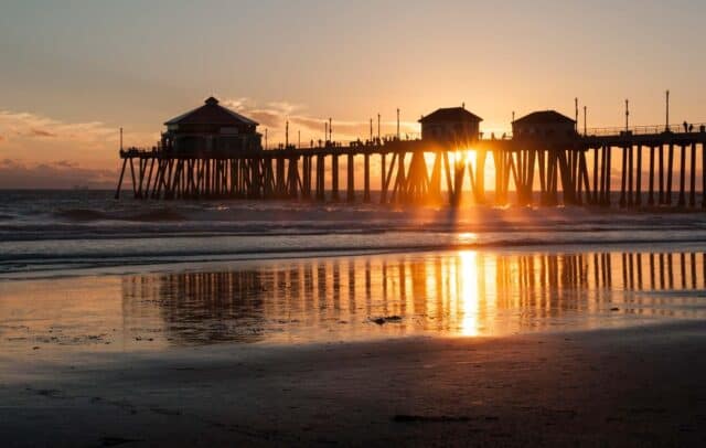 Huntington Beach Sunset Pier Reflection Stunning Ocean View Wallpapers