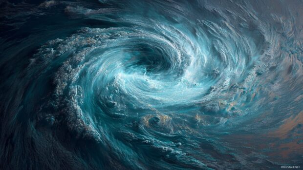 Hurricane wallpapers, a dynamic illustration of ocean waves and winds swirling around a hurricane.