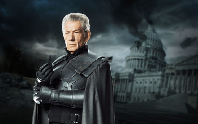 Ian McKellen As Magneto In Dark Apocalyptic Background Ian McKellen Wallpapers