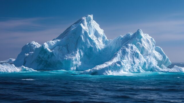 Iceberg Desktop Wallpaper, A Close Up Of An Iceberg With Rich Textures, Highlighting The Blue And White Contrasts Against A Bright Blue Ocean