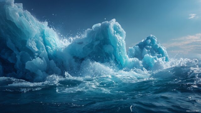 Iceberg Desktop Wallpaper HD, A Vibrant Depiction Of Icebergs Breaking Apart, Illustrating The Dynamic Beauty Of The Arctic Environment