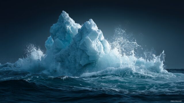 Iceberg HD Wallpaper For PC, A Dramatic Scene Of An Iceberg Crashing Into The Ocean, With Splashes Of Ice And Water Beautifully Displayed