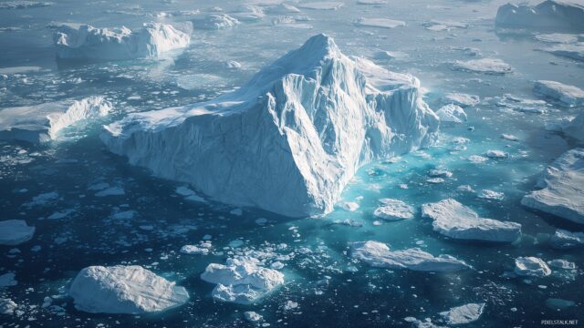 Iceberg Wallpaper HD For Desktop Computer, An Aerial Perspective Of A Majestic Iceberg Surrounded By Icebergs, Capturing The Vastness Of The Arctic Landscape