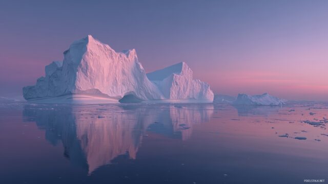 Iceberg Wallpaper Free Download, An Expansive Iceberg Landscape Reflecting Soft Hues During Twilight, Perfect For A Calm Desktop Atmosphere