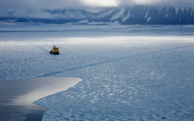 Icebreaker Ship Navigating Frozen Waters In Arctic Ocean Wallpapers