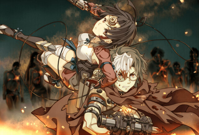 Ikoma Wallpapers Anime Action Scene With Two Characters Facing Zombies In Steampunk Style