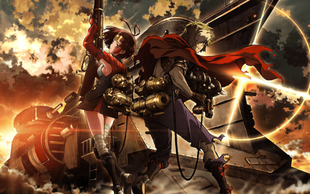 Ikoma Wallpapers Anime Characters With Guns Against Industrial Background At Sunset