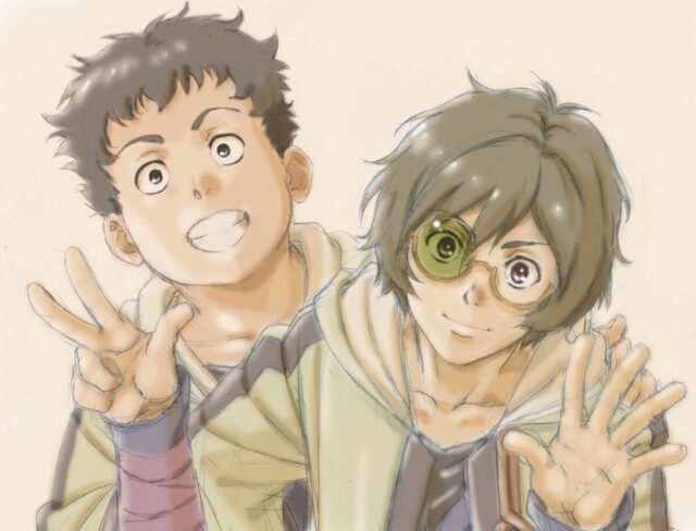 Ikoma Wallpapers Featuring Two Anime Characters Smiling And Waving Hands