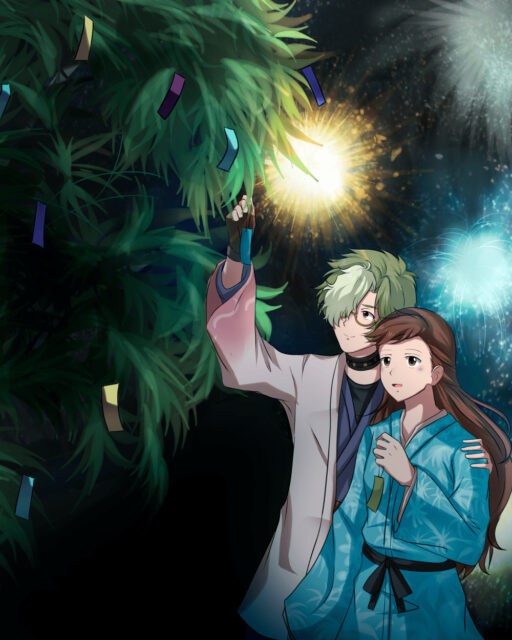 Ikoma Wallpapers Romantic Anime Couple Lighting Fireworks In Traditional Clothing