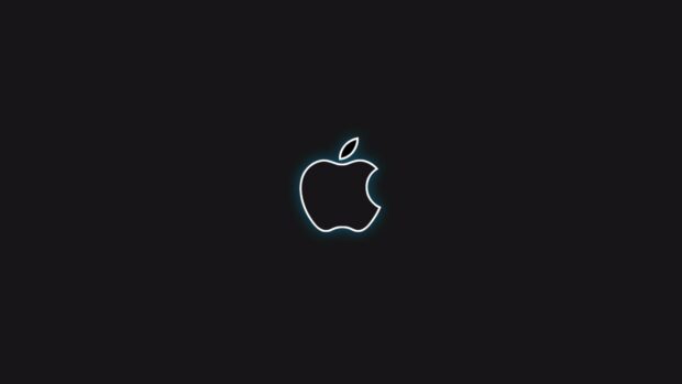 The Imac logo with a blue neon glow on a dark background, 4K Desktop Wallpaper