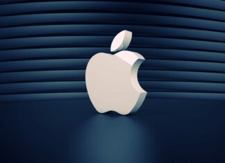 A 3D silver Imac logo stands out against a dark blue curved background, HD Desktop Wallpaper