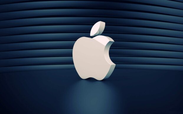 A 3D silver Imac logo stands out against a dark blue curved background, HD Desktop Wallpaper