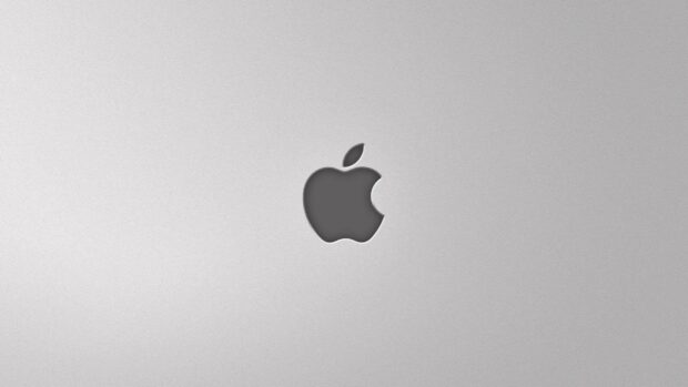 The imac logo is centered on a smooth silver metallic surface, 2K Desktop Wallpaper