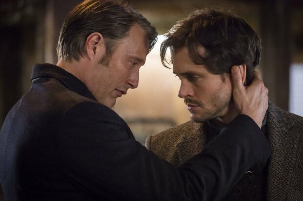 A touching scene between Hannibal and Will reflecting deep emotion in Hannibal Mads Mikkelsen wallpapers