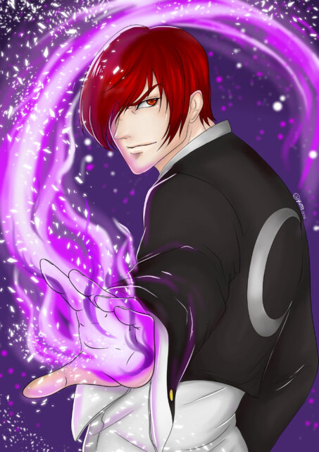 Iori Yagami Anime Art Purple Flames Wallpaper