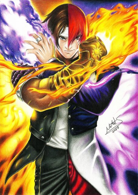 Iori Yagami Fiery Power Wallpaper Art Illustration