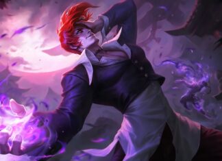 Iori Yagami Wallpaper Vibrant Purple Aura And Dynamic Pose