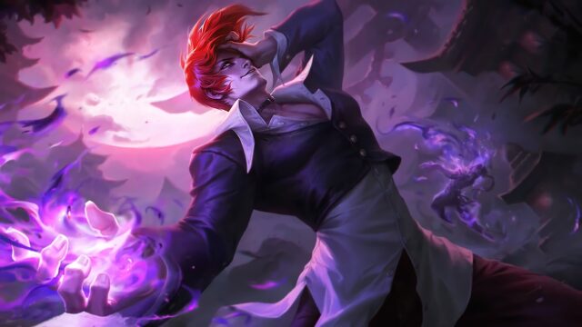Iori Yagami Wallpaper Vibrant Purple Aura And Dynamic Pose