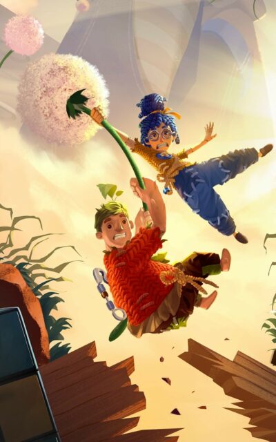 It Takes Two Wallpaper Characters Holding Giant Dandelion Falling Scene