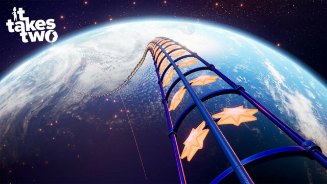It Takes Two Wallpaper Roller Coaster Track With Glowing Stars Above Earth Background