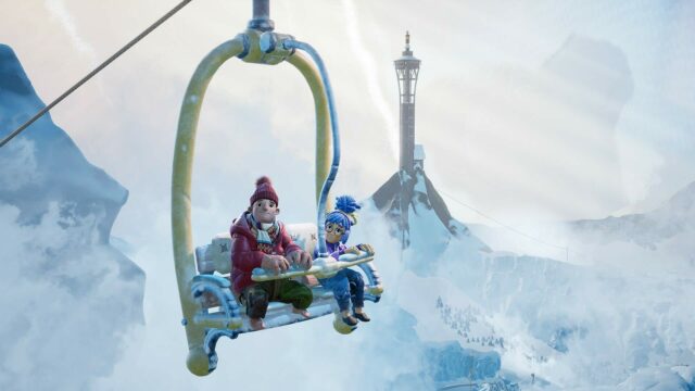 It Takes Two Characters On Snowy Mountain Ski Lift Wallpaper