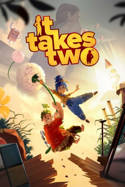 It Takes Two Dynamic Characters Falling In Vibrant Game Wallpaper Scene