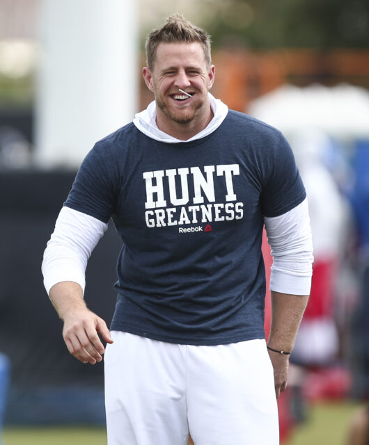 JJ Watt Smiling In Hunt Greatness T Shirt Wallpaper