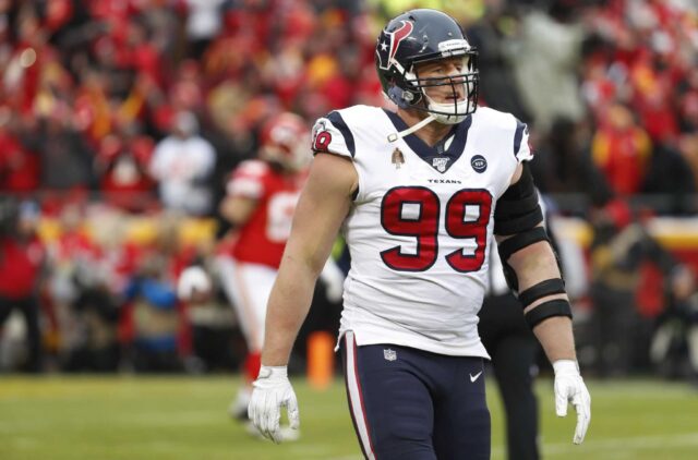 JJ Watt On The Field Dynamic NFL Action Wallpaper