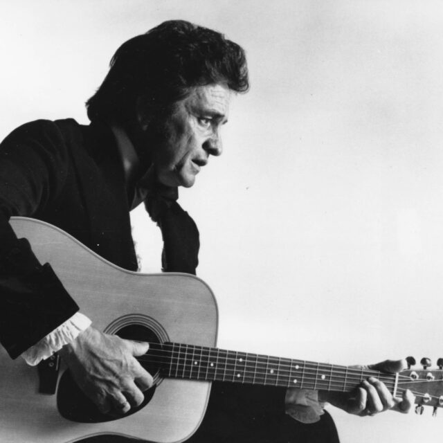 Johnny Cash Guitar Classic Black And White Wallpaper