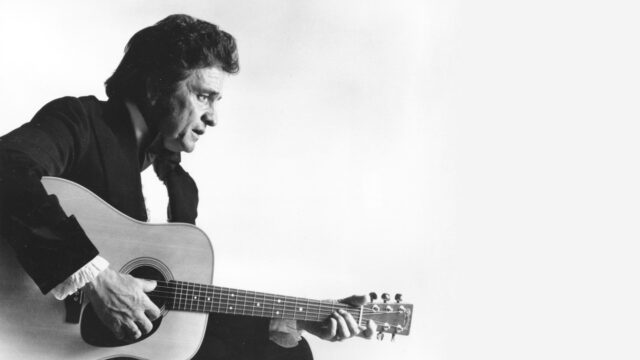 Johnny Cash Guitar Portrait Wallpaper Iconic Black And White Image