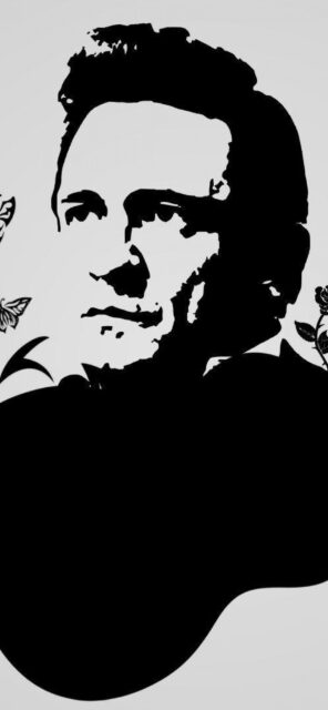 Johnny Cash Silhouette Wallpaper With Floral Design