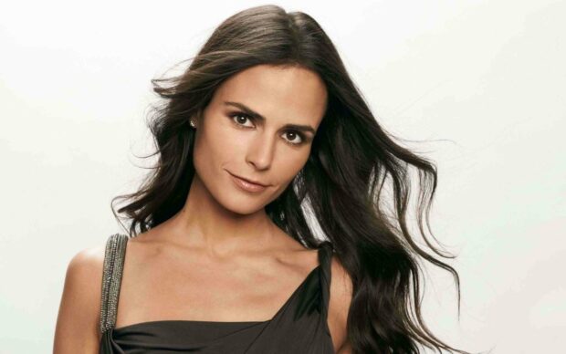 Jordana Brewster is shown in a close up with flowing hair and a black dress, 2K Desktop Wallpaper