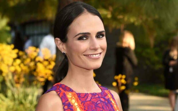 Jordana Brewster smiling outdoors in a colorful dress with a natural background, HD Desktop Wallpaper